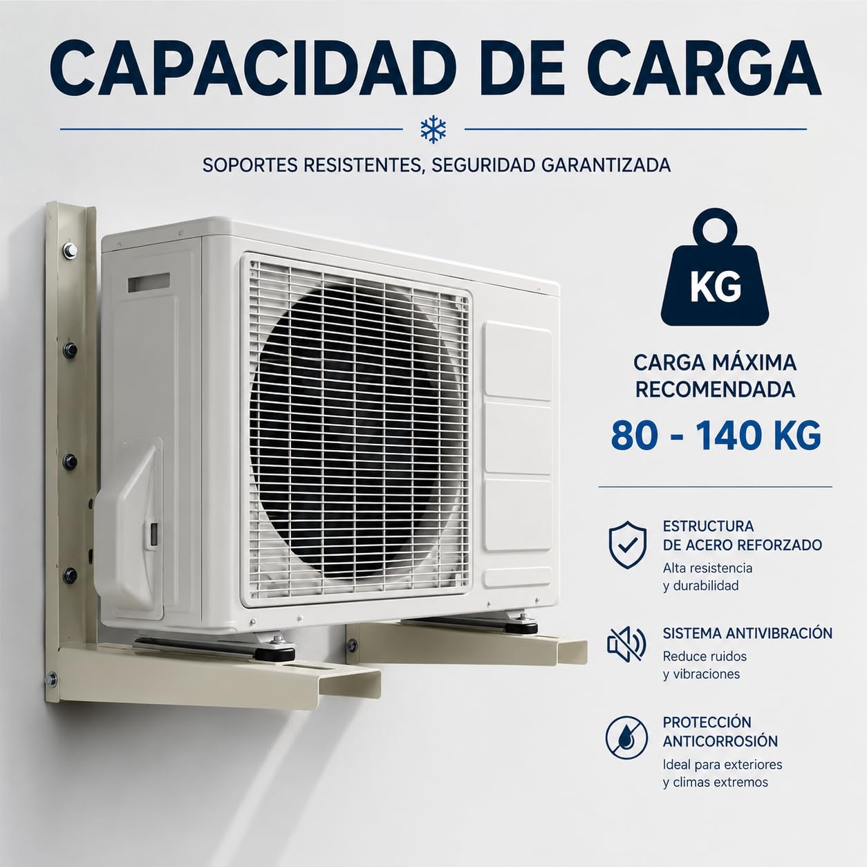 Juego de Soporte Exterior para Unidad de Aire Acondicionado 500x450x55x1,5 mm Estructura Soldada Pack Antivibradores