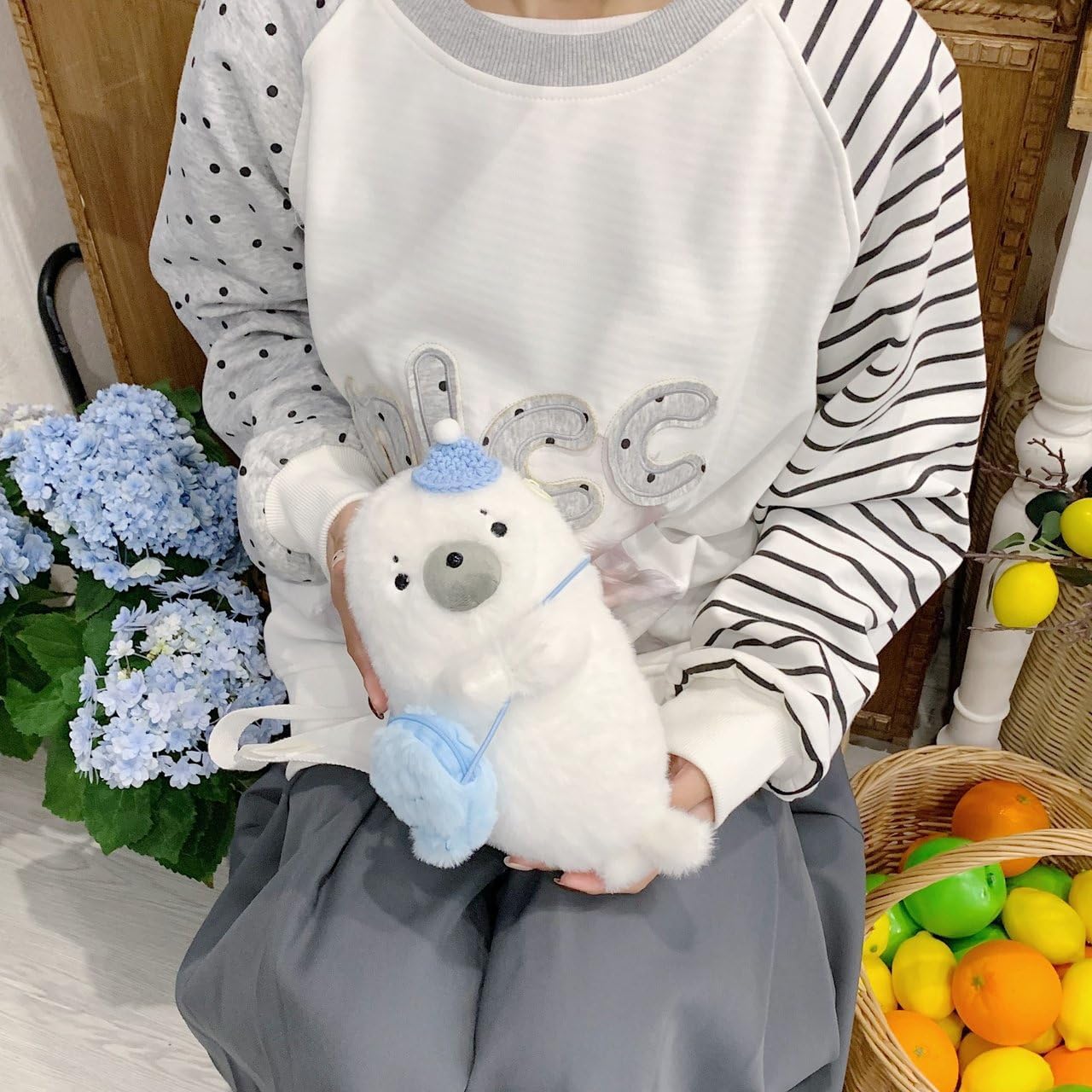 9.8inch Crossbody bags for travel Cute white seal bag small cross body bag for woman Fluffy and soft to the touch Gift for Girls