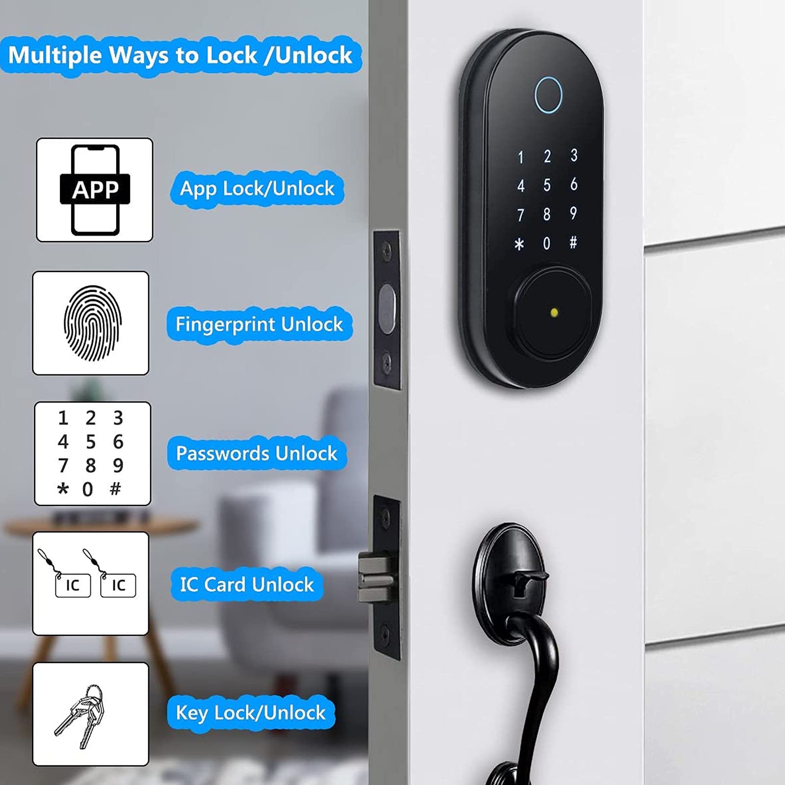 DABBOO スマートドアロック 5 in 1 キーレスエントリードアロック 指紋ドアロック キーパッドドアロック フロントドア用 並行輸入品