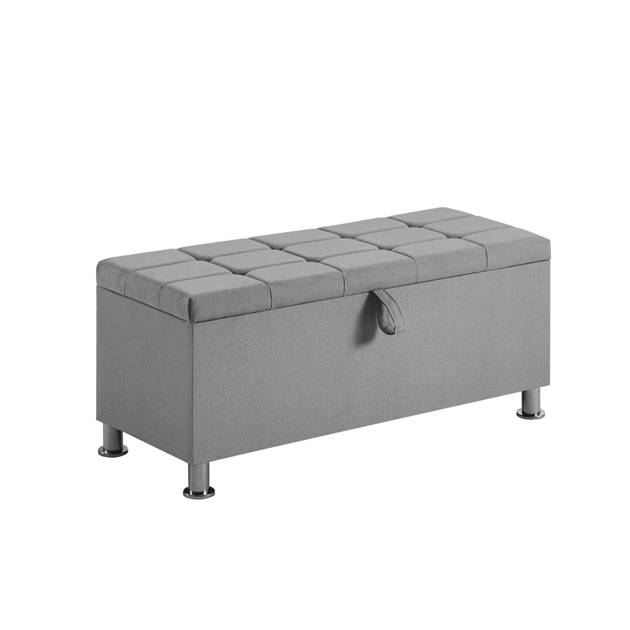 Vida Designs Valencia Pouf Ottomano, con Coperchio in Tessuto, Sedia, Sgabello, Panca per Finestra, Cassapanca, Cassapanca per Giocattoli, Pouf, Poggiapiedi, Lino Grigio Chiaro