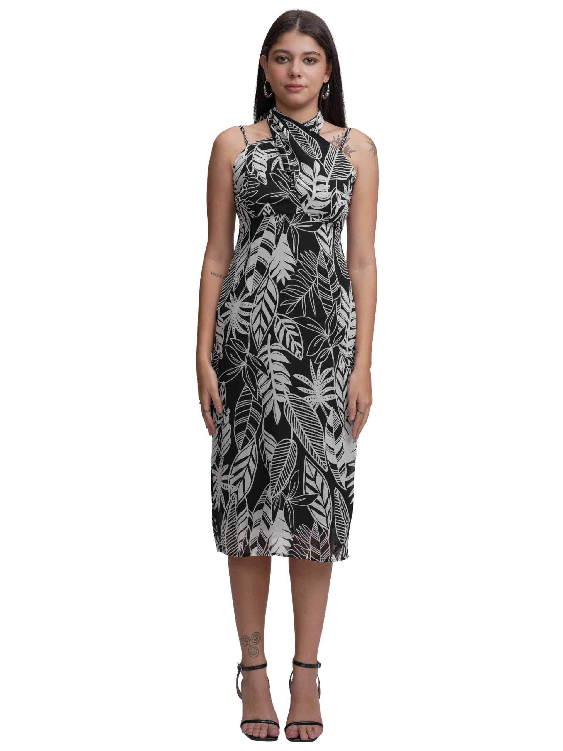 tokyo talkies Women's Women’s Stylish Floral Midi Dress | Sleeveless & Fitted | Elegant & Trendy for Casual-picture-31