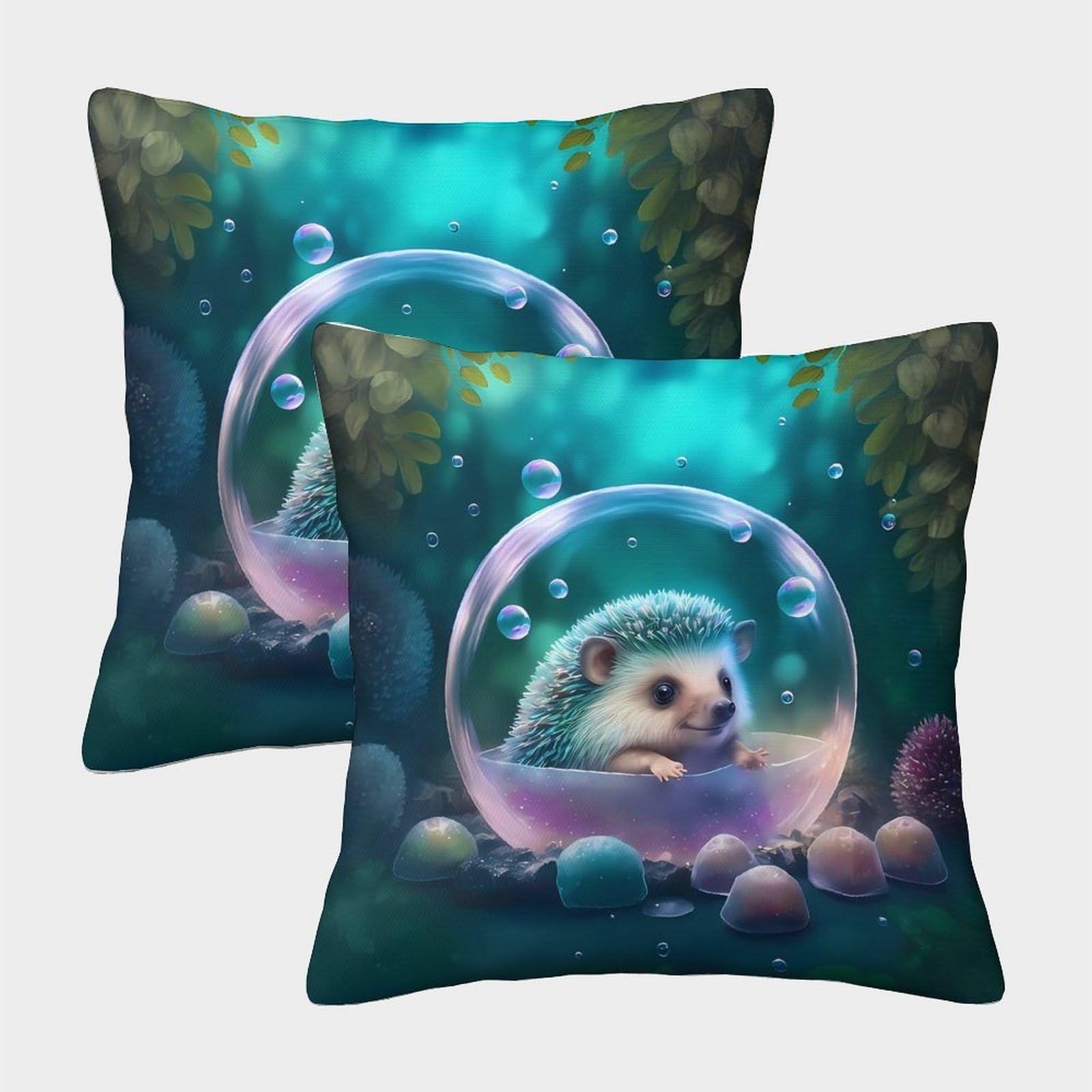 QFVANSIYO Fantasy Animal 3D Printed Microfiber Pillowcase Cute Hedgehog Bedroom Decor Creative Hedgehog Pillow Cover Gift 50x50cm