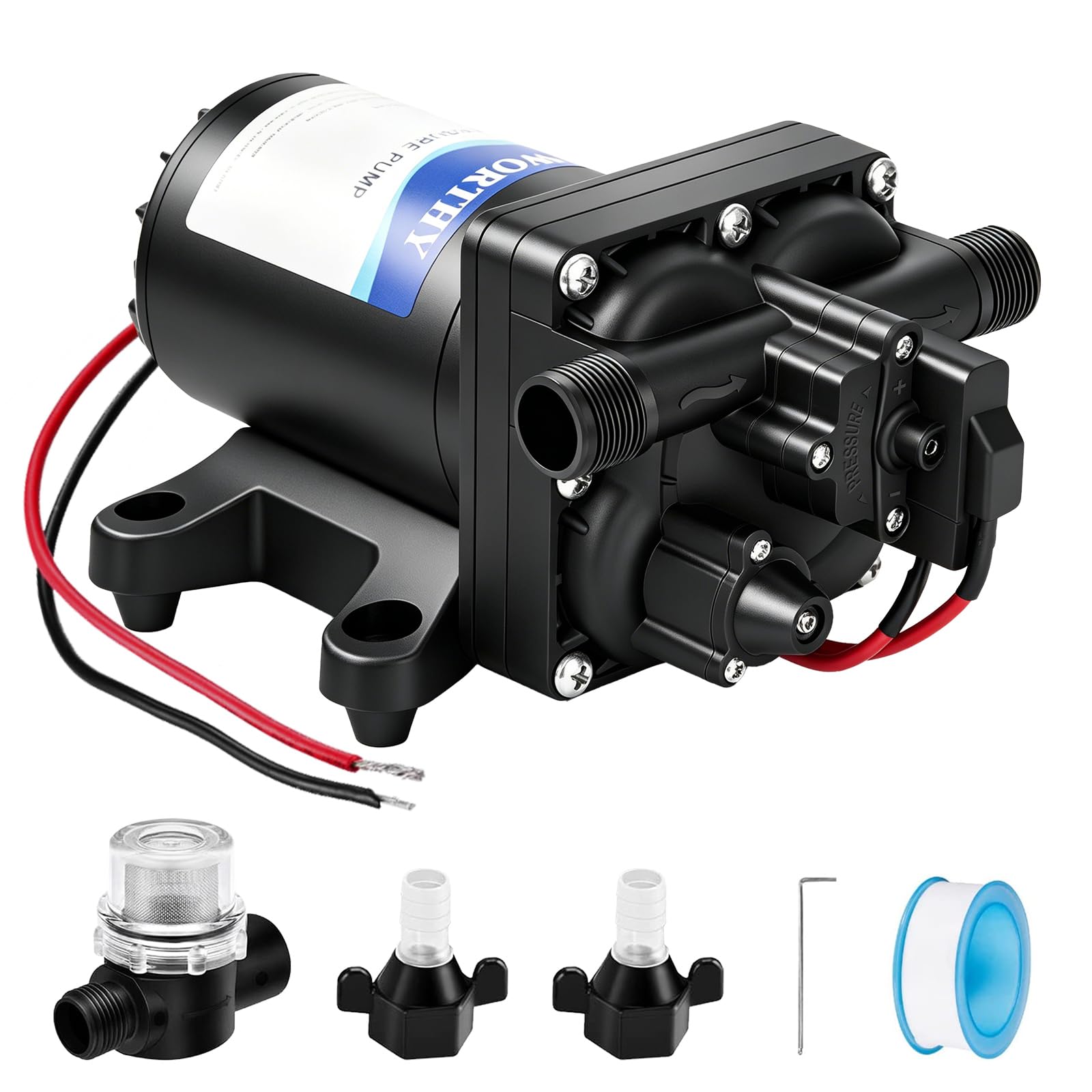 ECO-WORTHY 12V RV Water Pump, 3.5 GPM, 55 PSI, Self Priming Water Pump with Pressure Switch, 4-Chamber Fresh Water Pump for Boat Marine Camper Truck Shower Sprayer