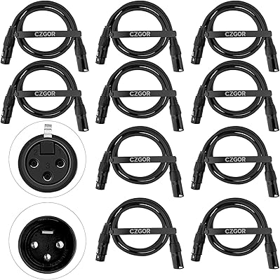 1,2 mètres de Câbles DMX 10 Pièces, Flexibles 3 Broches Signal XLR Mâle à Femelle DMX Cable Pour Signal D'éclairage de Scène Connexion XLR Fil De Lumière de Scène