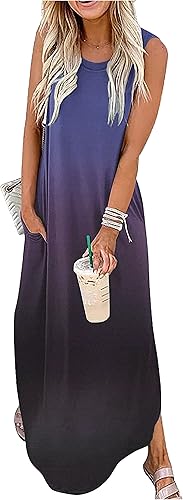 CHUNTIANRAN Women's Summer Maxi Dress Casual Loose Sundress Long Dress Sleeveles&hellip;