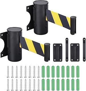 PATIKIL Fijo Pared Montaje Retráctil Cinturón Barrera 2uds 10 Pies Amarillo Negro Color Cinturón con Acero Caja para Multitud Control Comestibles Minorista Tienda Estadio
