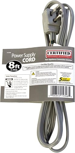 Miniatura 6 de Certified Appliance Accessories 15-0348 Cable de alimentación de cabeza de enchufe de ángulo recto con conexión a tierra de 15 amperios, 8 pies