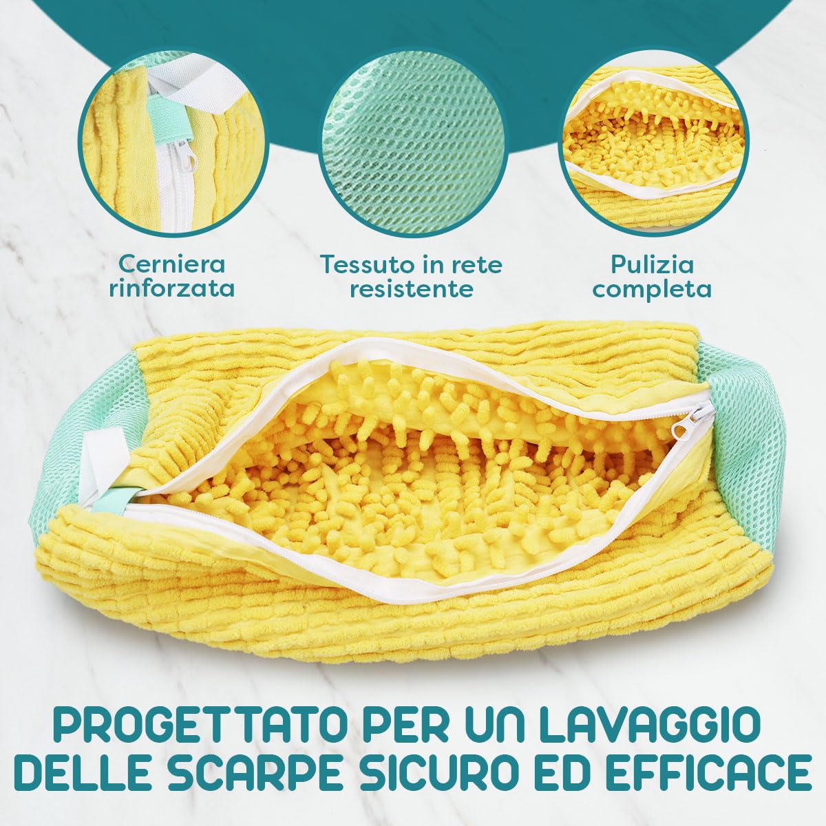2 Pezzi Sacchetto Scarpe Lavatrice - Riutilizzabili Sacchetti per Scarpe Lavanderia - Pulizia a 360° con Cerniera Rinforzata (Giallo)