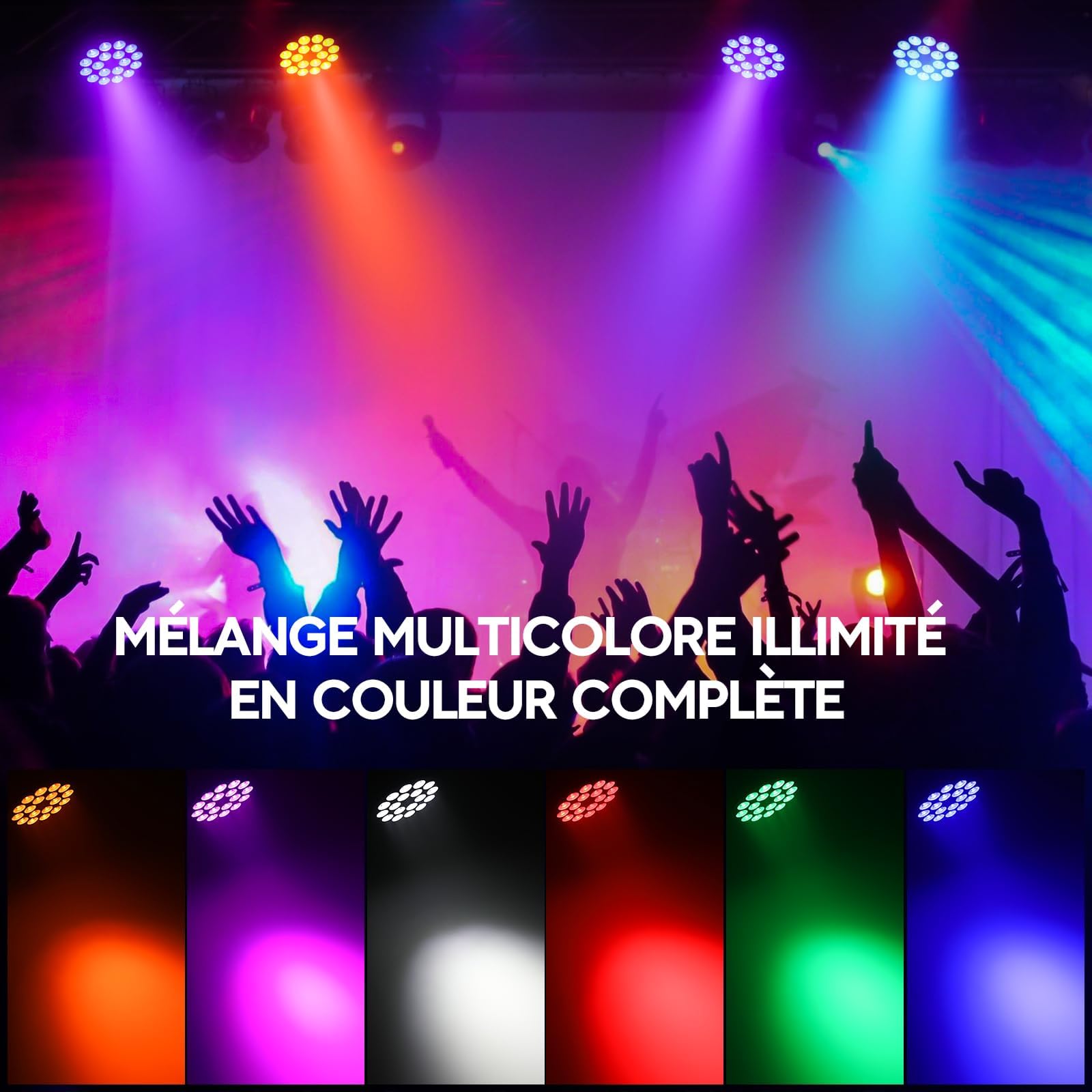 Betopper 6 en 1 Par Led 18x18W RGB Lime Amber UV Lumière de Scene DMX512 2P