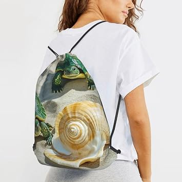 Drawstring Backpack Woemn Men Sports Gym Sack Lightweight Drawstring Bags Two Turtles And Shells Cinch Bag Sackpack For Work Swim Travel