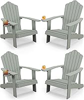 Vista 21 de Tangkula Silla Adirondack de gran tamaño, sillas de patio con soporte ajustable para tazas, sillones HIPS con rejillas, resistente a la intemperie