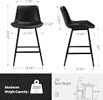Cozyman 24 inch Counter Stool, Modern Bucket Barstools, Counter Height Bar Stools with Back and Footrest for Home Kitchen Island Restaurants, Set of 4, Black