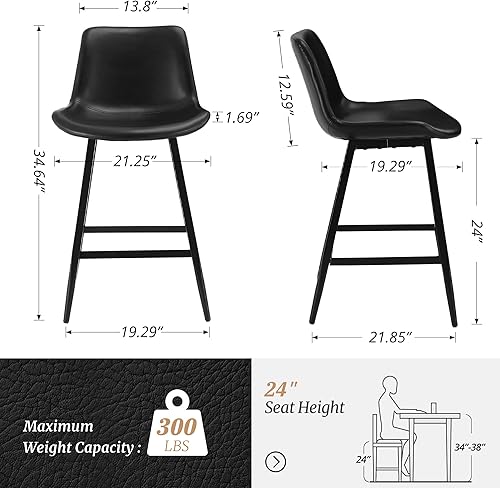 Miniatura 9 de Cozyman Taburete de mostrador de 24 pulgadas, taburete de bar moderno, mostrador de cocina con respaldo y reposapiés, para oficina en casa, cocina,