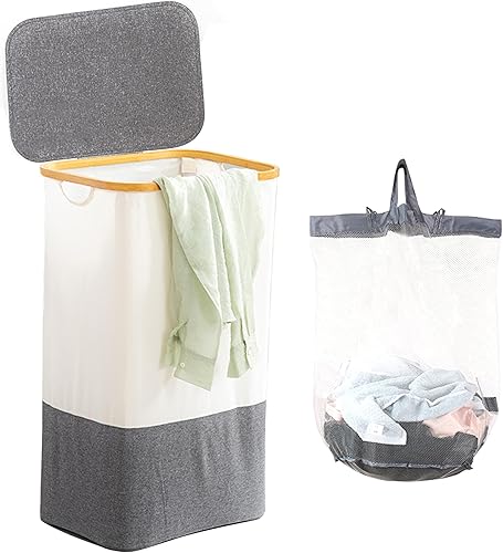 Miniatura 1 de DIFENLUN - Cesto plegable para la ropa sucia con tapa - 100L - Cesto de lavandería grande con asa y tapa con bolsa interior extraíble - Diseñado