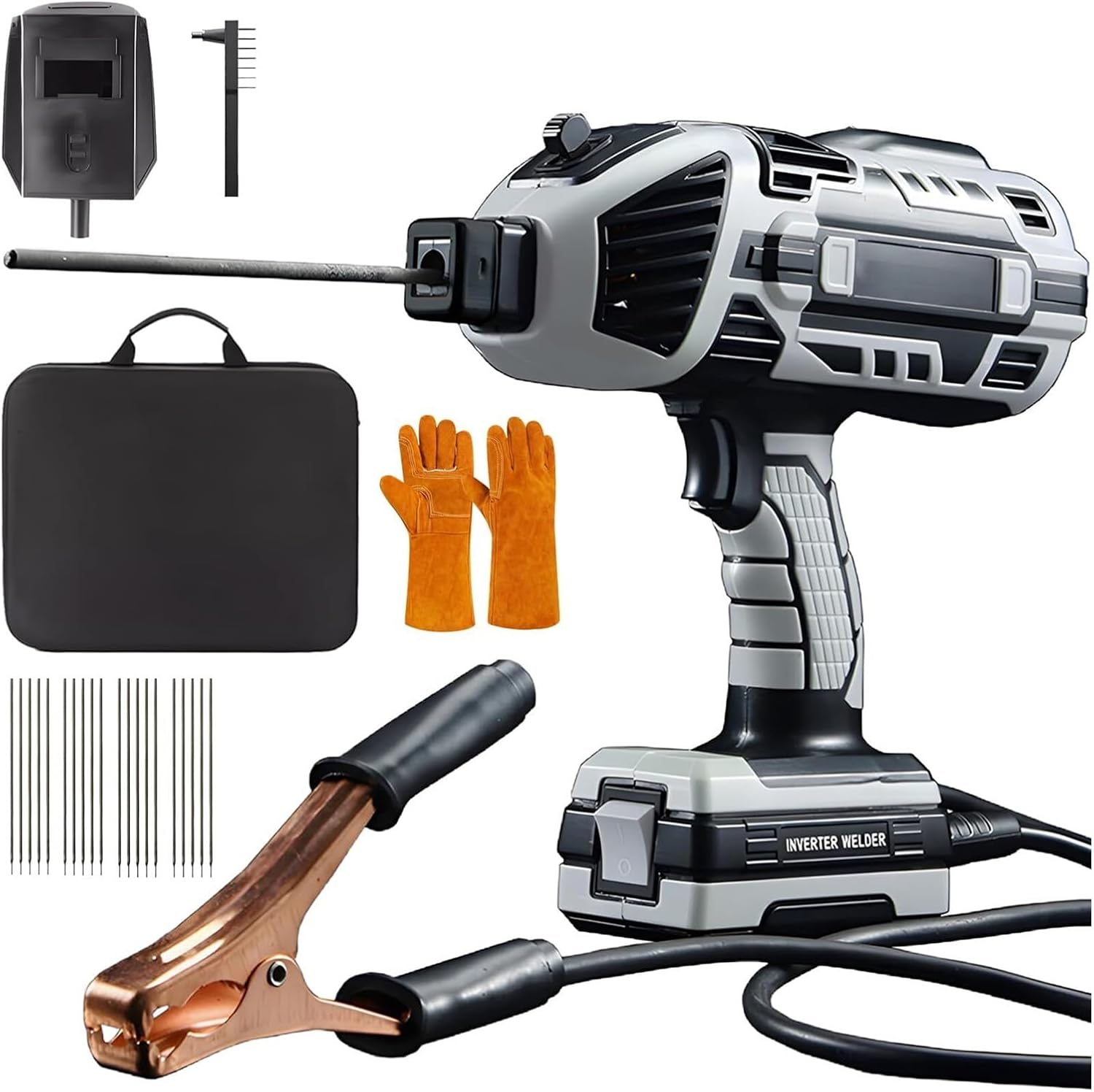 Portable Welding Machine, 110V 20-120Amp Handheld Welder Machine with IGBT Inverter 6 Variable Current Adjustment, ARC Welder Gun Tool Set, Fit for 1/16"-1/8" All Size Rod