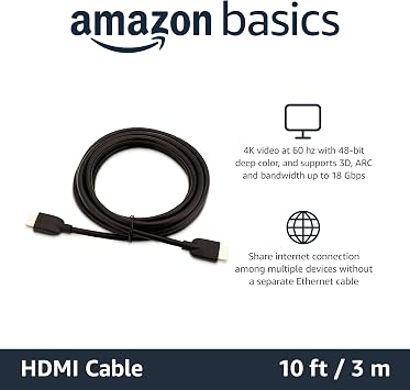 Amazon Basics 4K HDMI Cable 3m - 18Gbps High Speed with Ethernet, 4K@60Hz, 2160p, Black