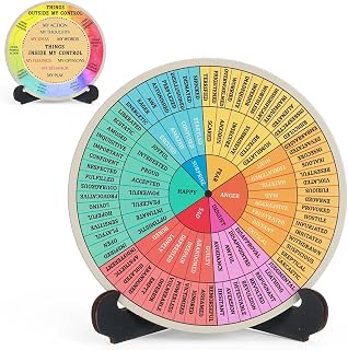 Feelings Wheel Emotion Wheel Therapy Office Desk Decor | Double Sided Mental Health Emotions Chart with Stand, Feelings Wheel for Therapy, Office Decor, Counseling Office Must Have