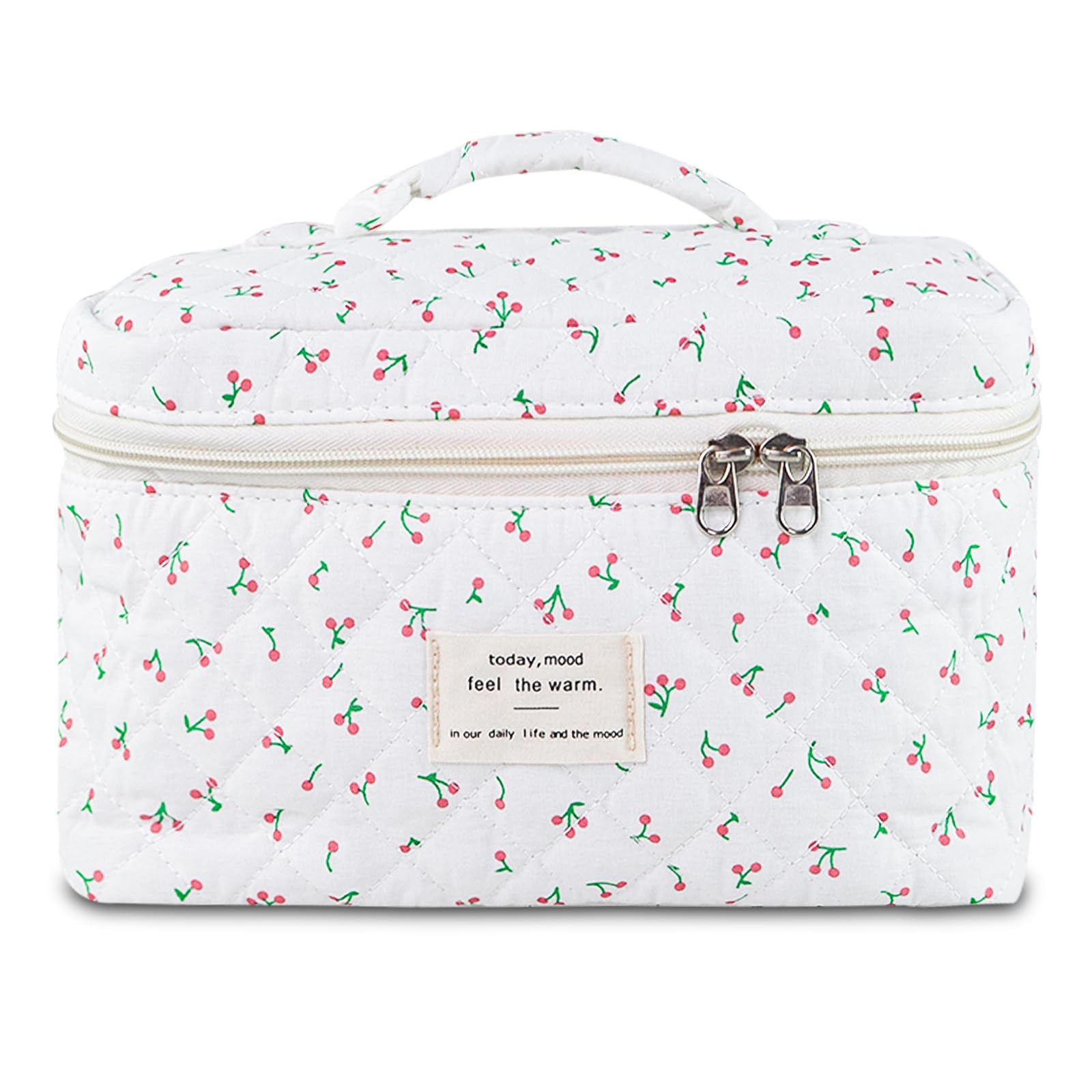 Makeup Bag, Floral Quilted Cosmetic Bag, Large Travel Aesthetic Make up Bag, Cute Coquette Toiletry Bag for Women Girls