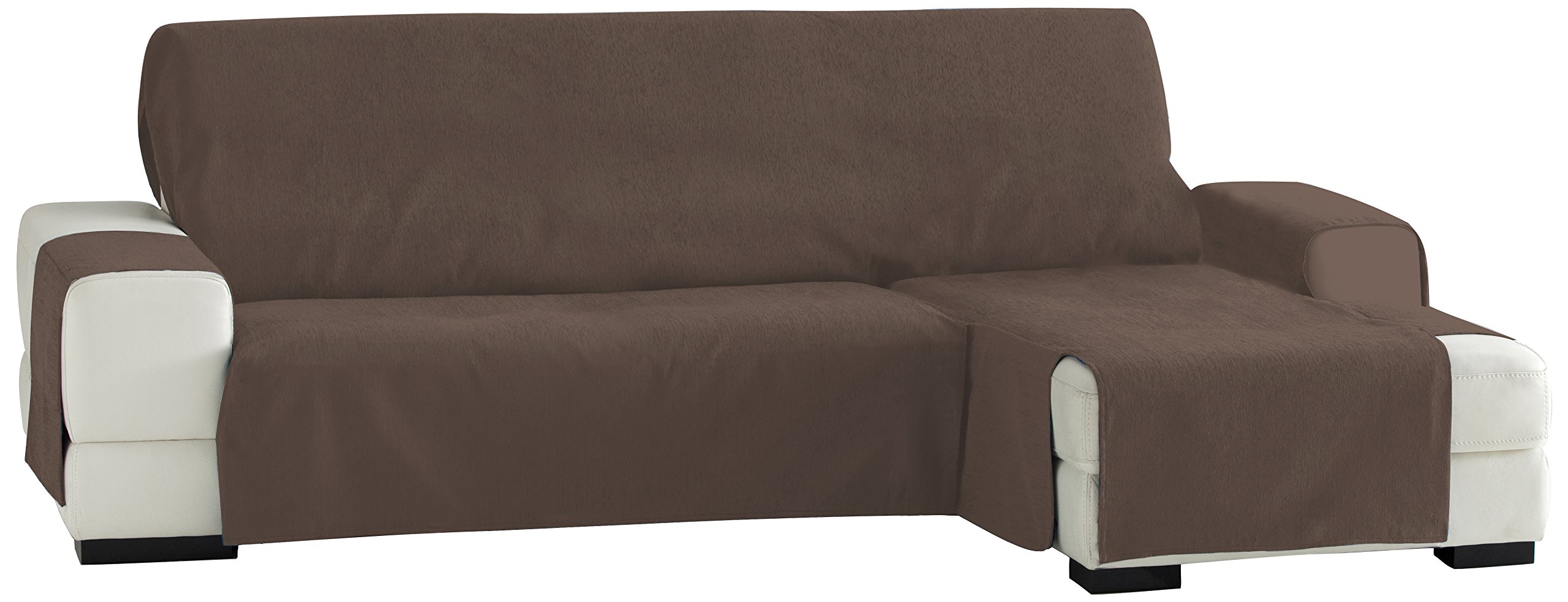Eysa Fundas de Sofa Prácticas, Chaise Longue 240 cm, Derecha Vista Frontal, Tela, Marrón, Tres Plazas