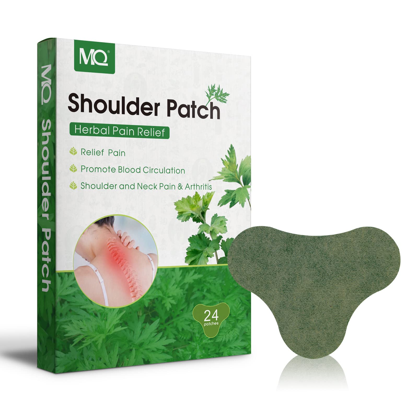 MQ Self-Heating Neck and Shoulder Pain Relief Patches, Smokeless Wormwood Plaster, Natural Moxibustion Patch for Neck/Shoulders/Back/Legs/Joints - 24 Patches/Box