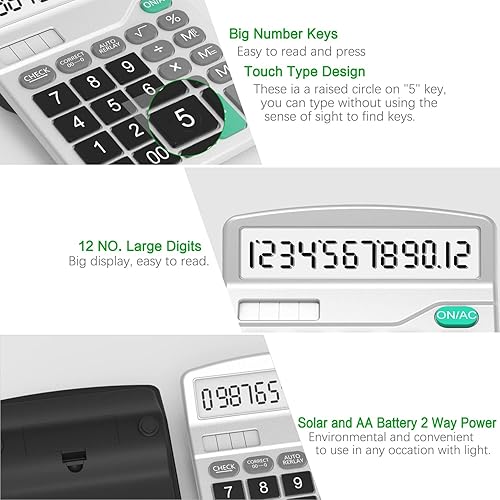 Miniatura 3 de Calculadora, Splaks - Calculadora de escritorio funcional estándar, batería solar y AA, calculadora electrónica de doble potencia con pantalla