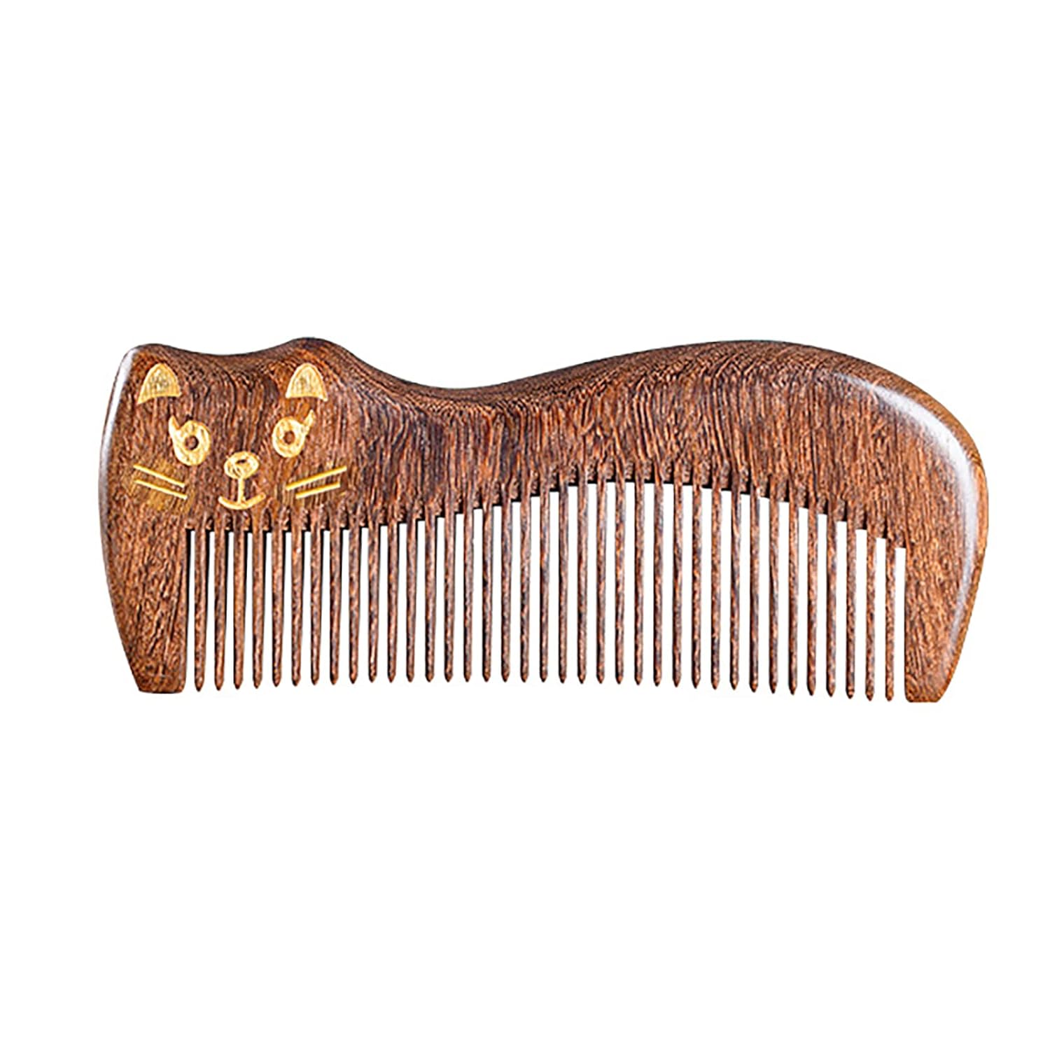Handmade Natural Sandalwood Hair Comb - Anti-Static Fine and Wide Tooth Beard Comb for Men, Women, and Kids Cat Comb Set