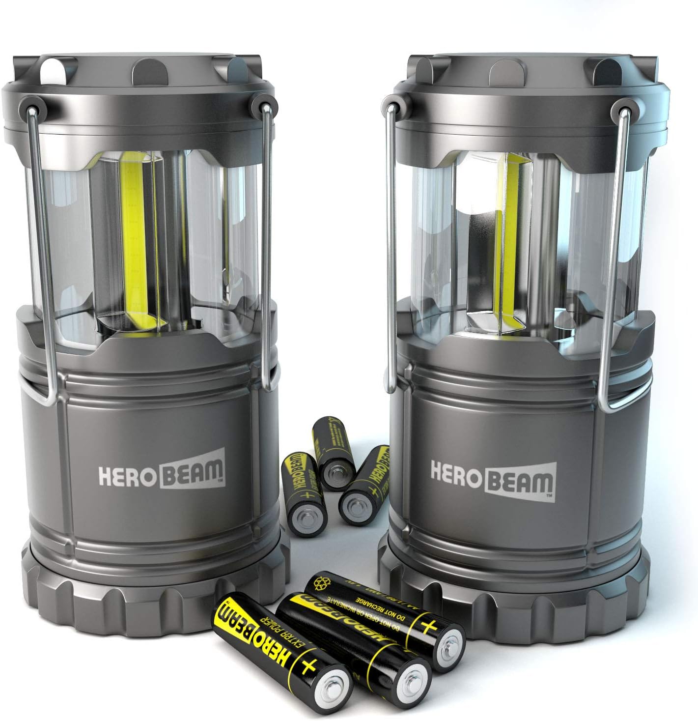 HeroBeam® 2 x LED Lantern - THE ORIGINAL Collapsible Tough Lamp with Magnetic Base - Batteries Included - Great Light for Camping, Fishing, Garden, Festivals - UK COMPANY