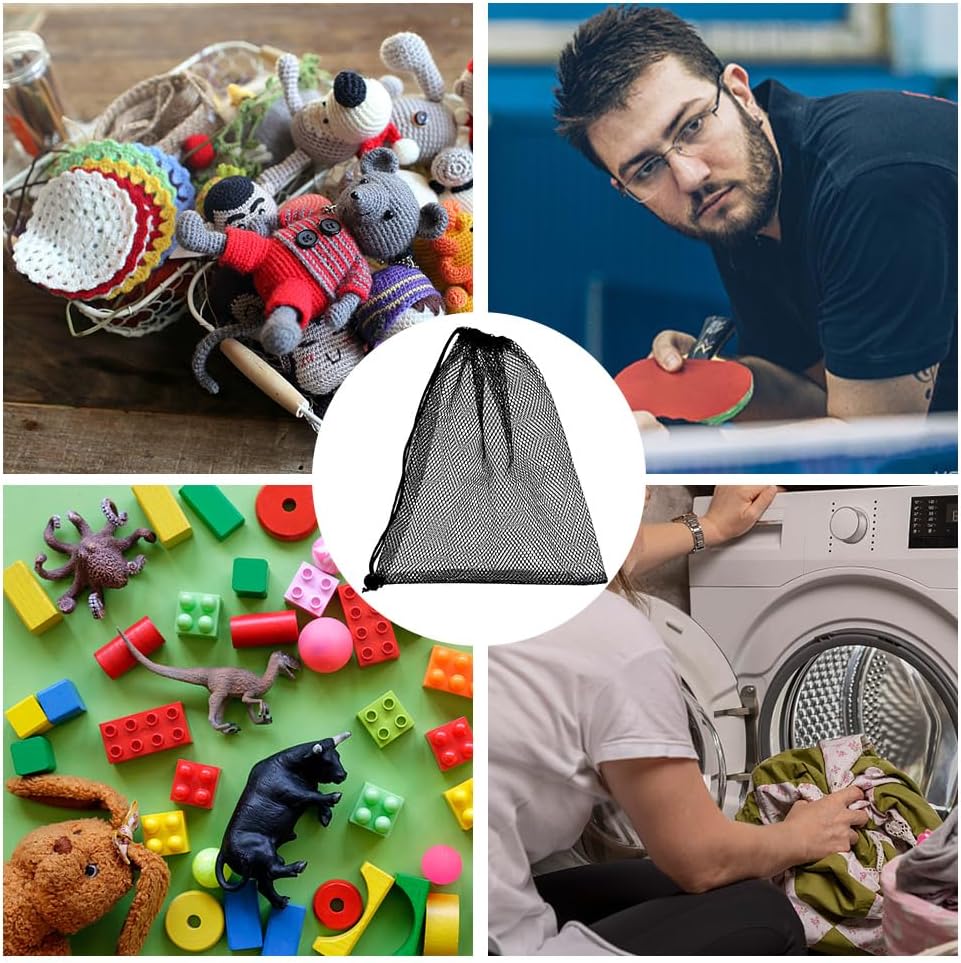 10pcs Mesh Drawstring Bag 10 x 12 inch Black Small Bags With Pull Rope Thicken Portable Storage Bags Outdoor Mesh Organizer Bag for Travel Hike Sports Diving Beach Collecting playthings