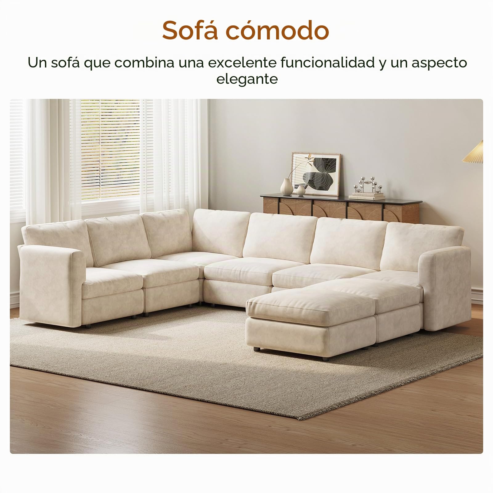 Guyii Conjunto de sofá de esquina de tela, sofá moderno con otomana, sofá tapizado cómodo para sala de estar, diseño minimalista (7 plazas con 1 otomana)