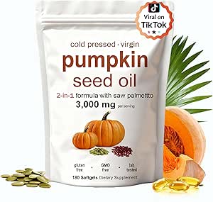 Pumpkin Seed Oil Capsules | Pumpkin Seed Oil with Saw Palmetto - Cold-Pressed | Easy-to-Swallow Softgels – Resealable Package | Non-GMO - 180 Pc/1 Bag (Z-1)