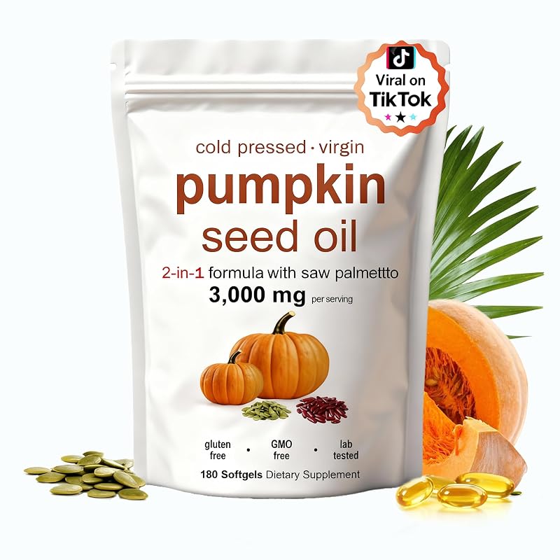 KITABIO Suplemento para Cabelos com Óleo de Semente de Abóbora e Saw Palmetto 3000 mg, 180 cápsulas gelatinosas