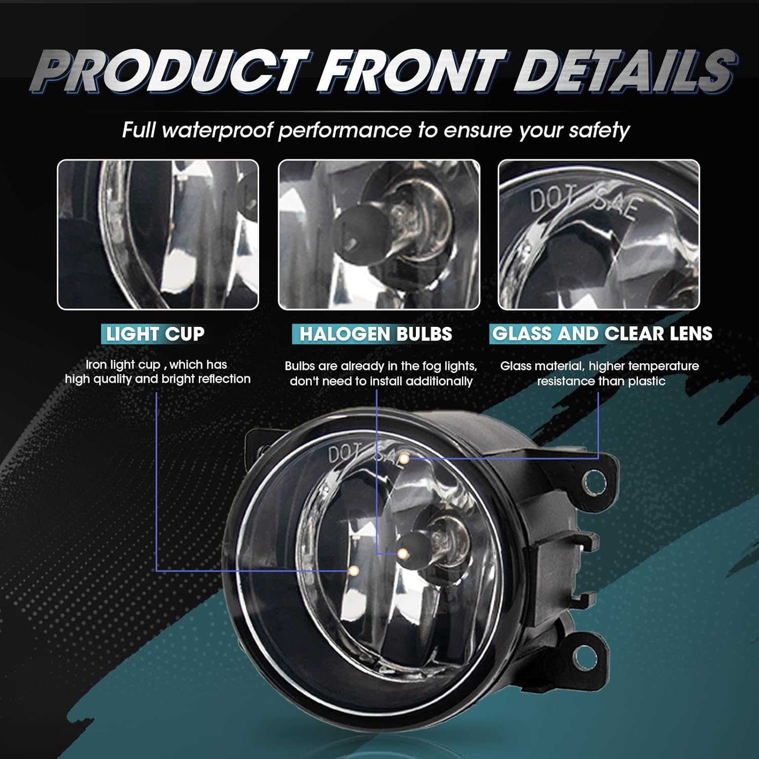 Driving Fog Lights Lamps Assembly Kit for Nissan Xterra Frontier Acura Honda Ford Suzuki 33900STKA11 4F9Z15200A Fog Light Replacement with Halogen Bulbs-1 Pair