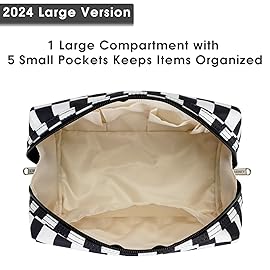 Narwey Checkered Makeup Bag Travel Cosmetic Bag Organizer Toiletry Bag Make Up Bags with Compartments for Women Girls (Large, Black Checkerboard)