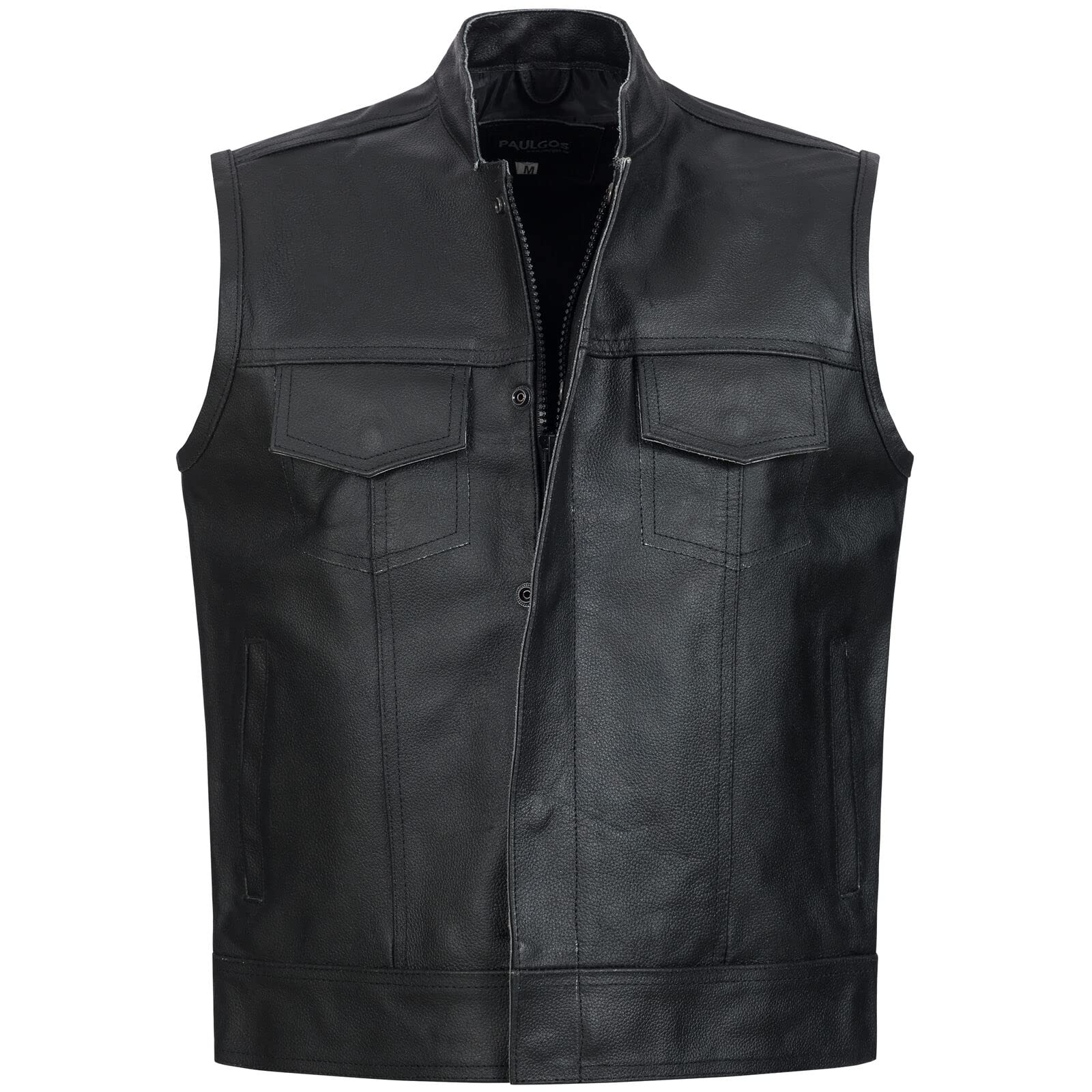 PAULGOS Lederweste Weste Kutte Leder Biker Rocker Motorrad Clubweste Bikerweste Motorradweste Schwarz BW4