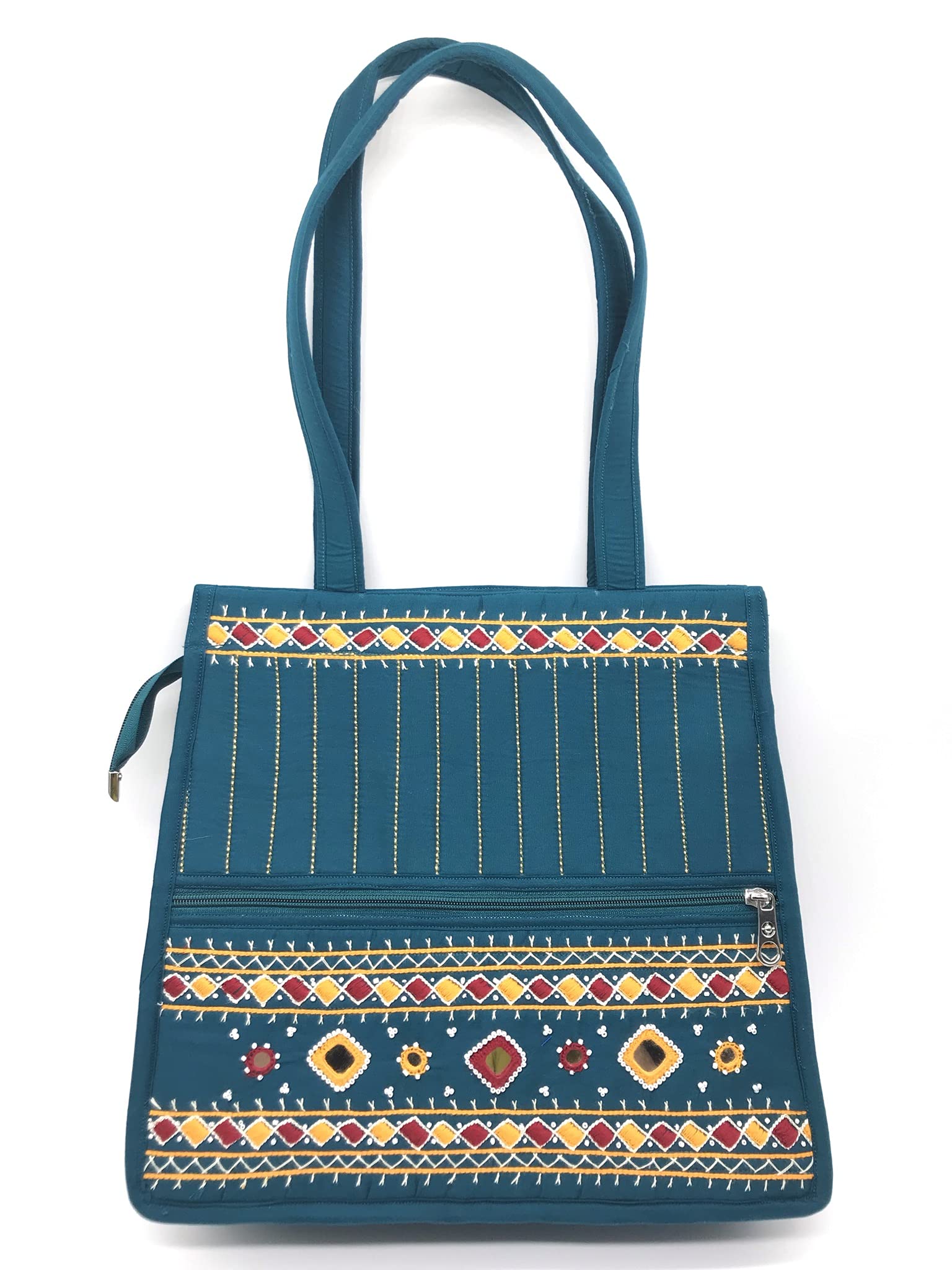 SriShopify Handcrafted Handmade Tote bags Cotton Traditional Ethnic Rajasthani Jaipuri hand embroidery Handbag for Girls Women Rama Green (Large size Tote 12x13x5 inch Mirrors and beads thread) (B09CNL7ZNB) Amazon Price History, Amazon Price Tracker