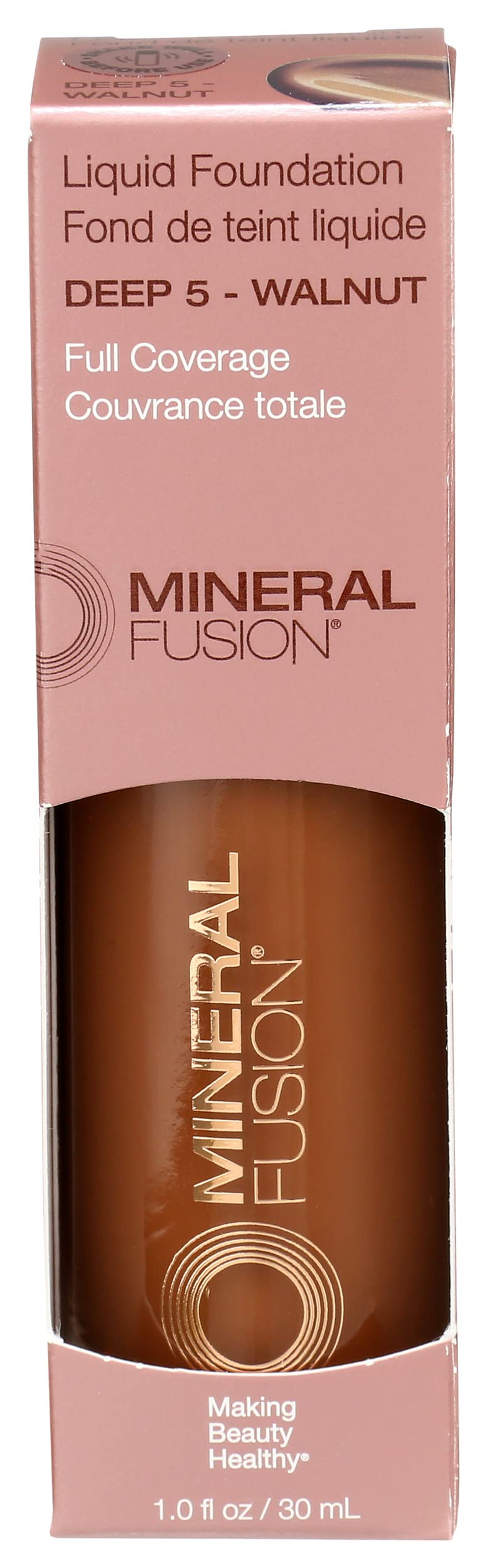 Mineral Fusion Full Coverage Foundation Liquid Foundation - Deep 5- Deep Complexion w Warm Undertones Lightweight Matte Finish