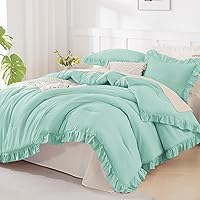 Vista 18 de Andency - Juego de edredón gris pardo tamaño King 104 x 90 pulgadas, 3 piezas, 1 edredón con volantes/2 fundas de almohada, microfibra suave ligera