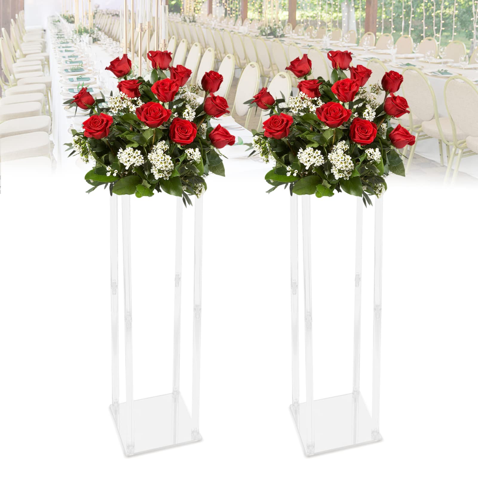 Mermajestic Supporto per fiori in acrilico, 10 pezzi, per centrotavola, decorazione da tavolo, matrimoni, feste, autoportanti, colonna e fiori, altezza 60 cm, 10 pezzi