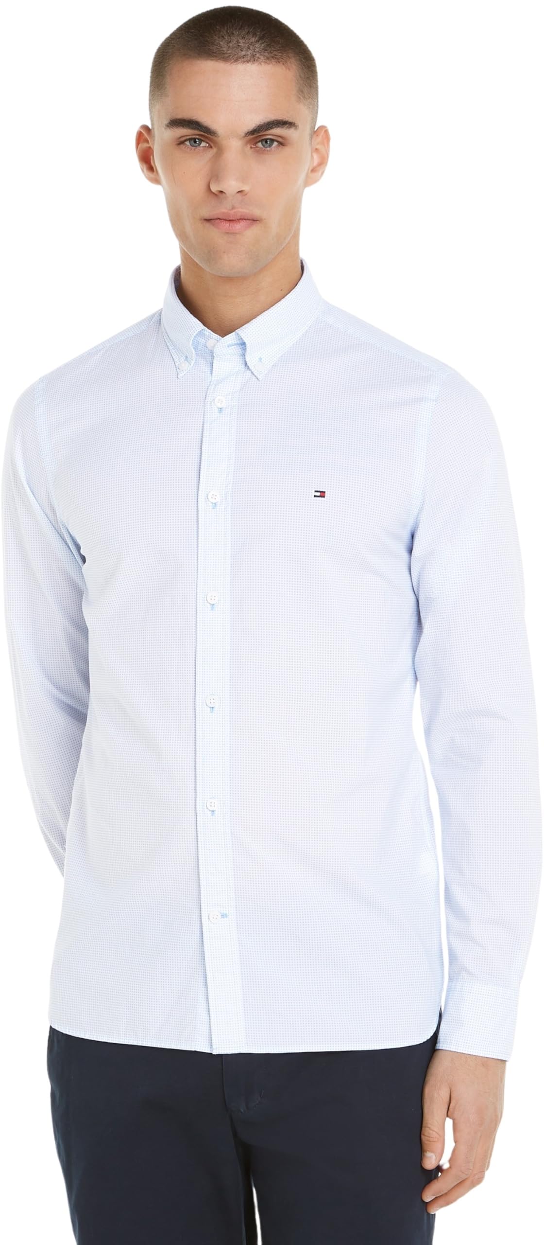Tommy Hilfiger Męska koszula SF z mikronadrukiem MW0MW34571, L/S, niebieska, XXXL, Niebieski (optyczny biały/niebieski statek), 3XL