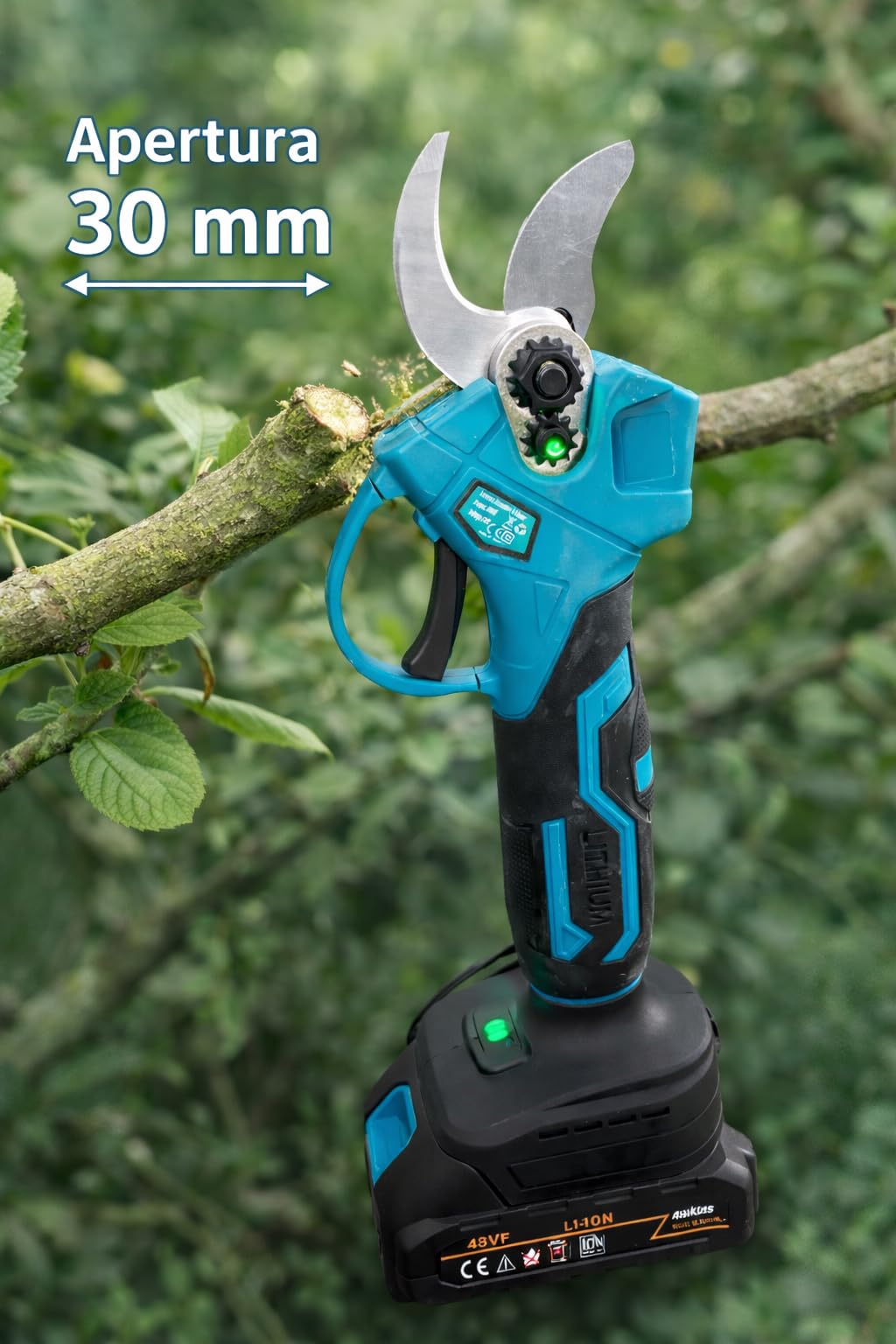 Forbice da Potatura, 2 anni di Garanzia, Doppia Batteria 48V, Kit accessori, Carica Batterie incluso, Cesoia da potatura Elettrica, Cesoie per Giardinaggio