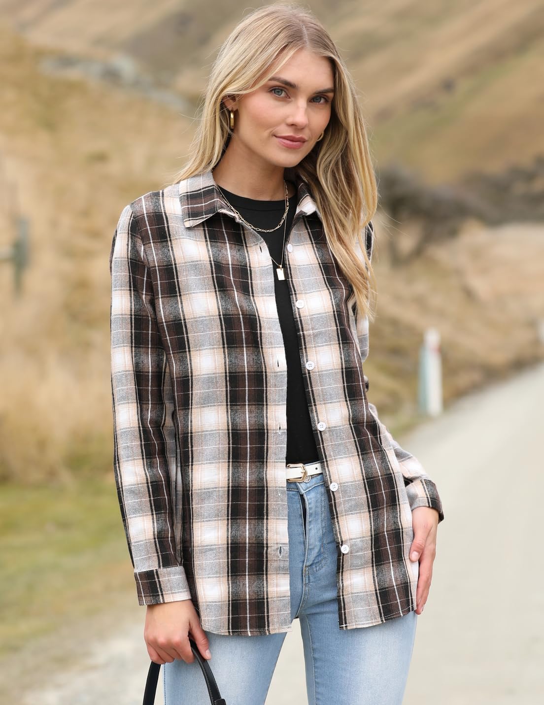 Zeagoo Flannel Shirt Women Button Down Casual Loose Long Sleeve Classic Plaid Shirts Cotton Fall Loose Jacket - Image 4