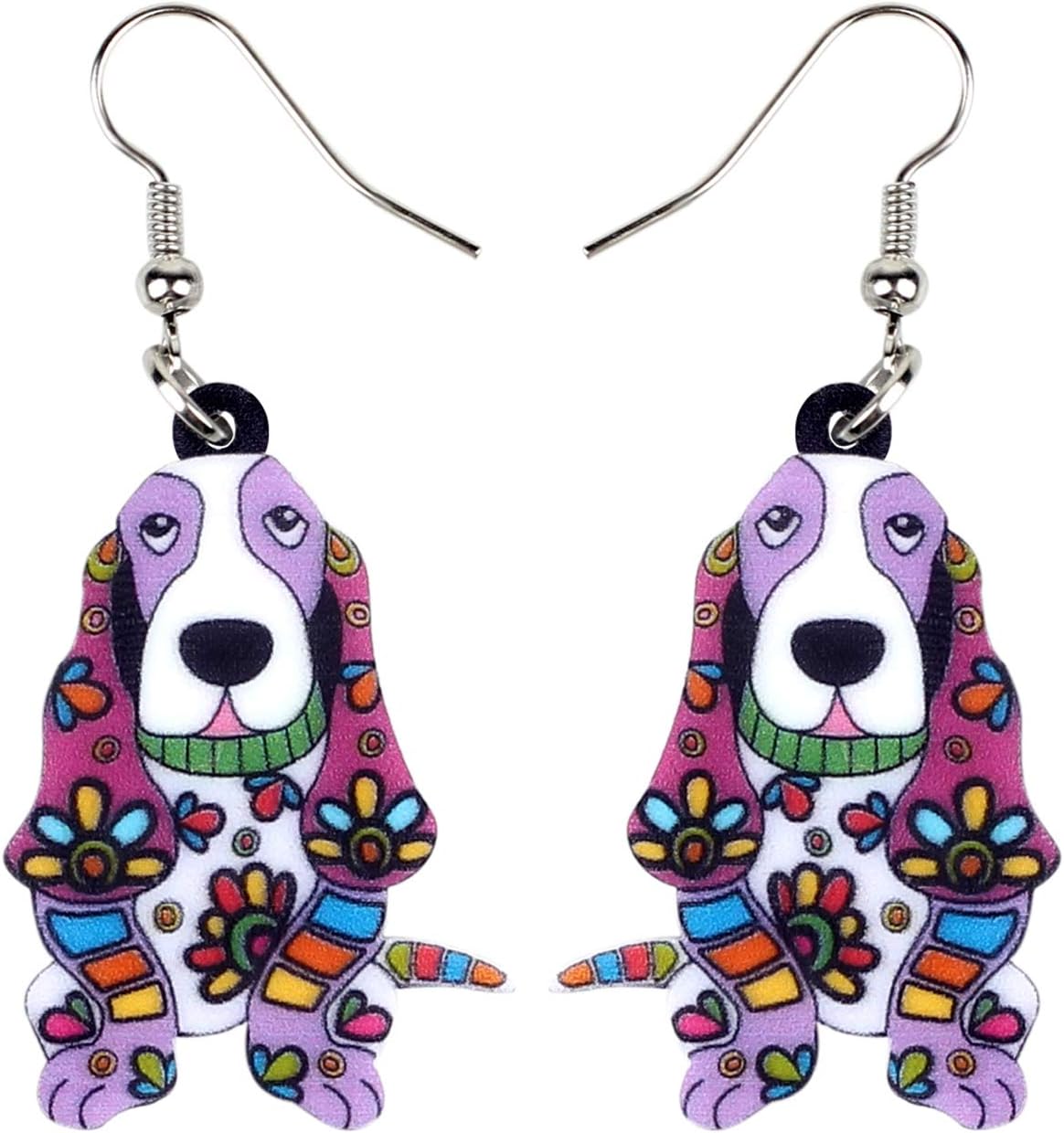 NEWEI Acrylic Floral Basset Hound Dog Earrings Dangle Drop Anime Animal For Women Fashion Jewelry Charm Gifts