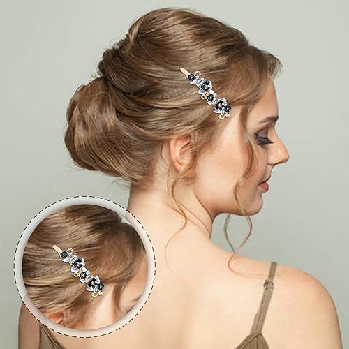 Miniatura 4 de Lawie Paquete de 12 piezas de joyería para el cabello con diamantes de imitación de mariposa y flores, horquillas laterales de metal, pasadores de