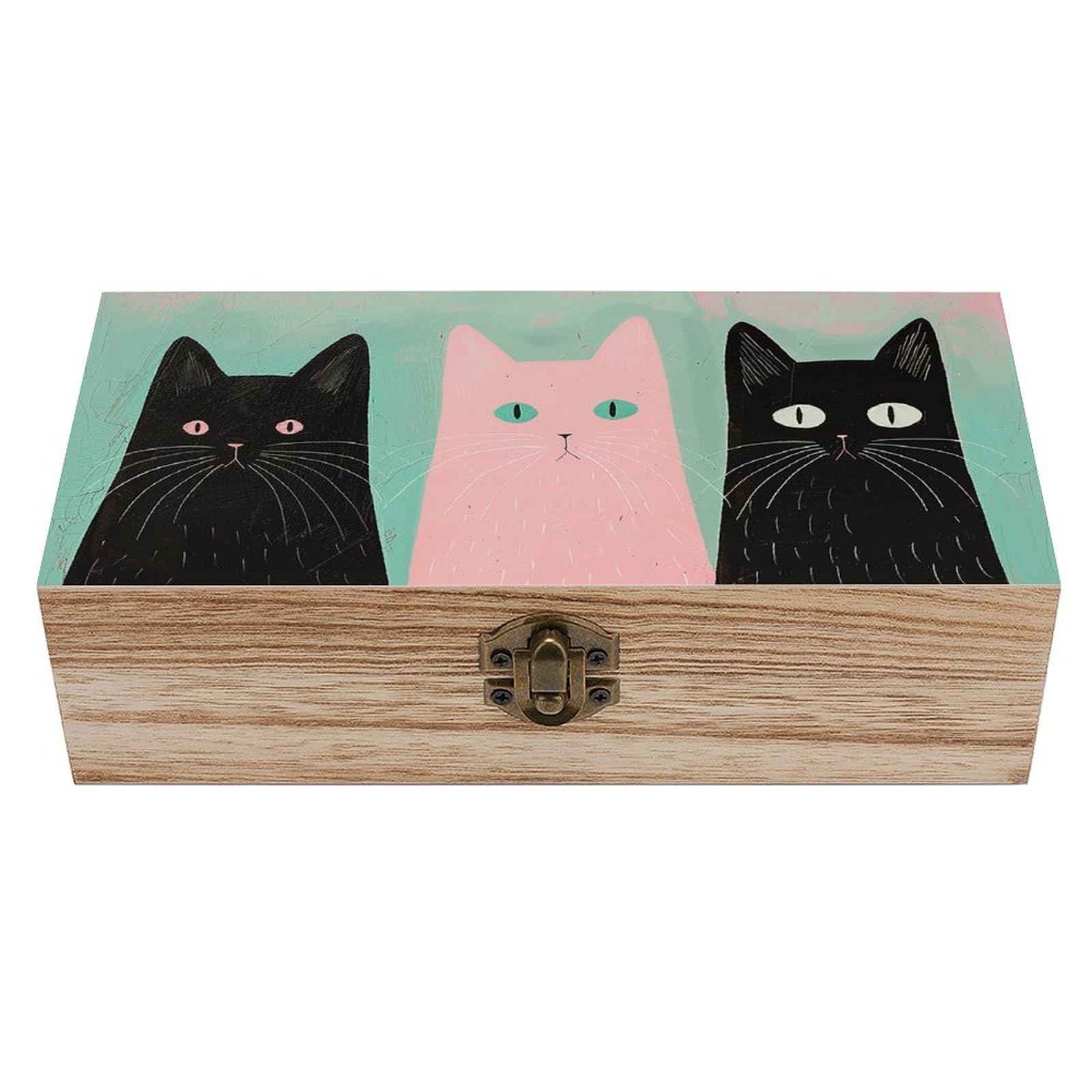 HLBSDM Vintage Wooden Storage Box Three Charming Cats Keepsake Box for Jewelry Photos Letters Elegant Desktop Organizer for Home Office Decor