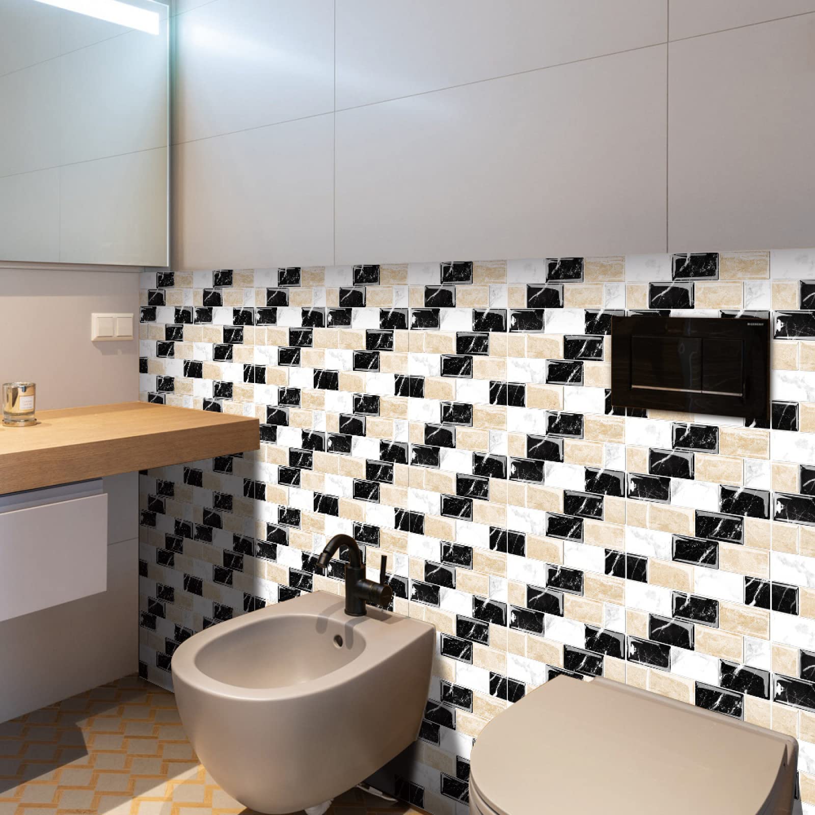 Smart Tiles Plaktegels Keuken en Badkamer - Metro Geel, Zelfklevende Tegelstickers & Wandpanelen PVC, 4 Tegels 29,36x21,29 cm, Hittebestendig, Waterdicht & Makkelijk te Installeren, Gemaakt in Canada