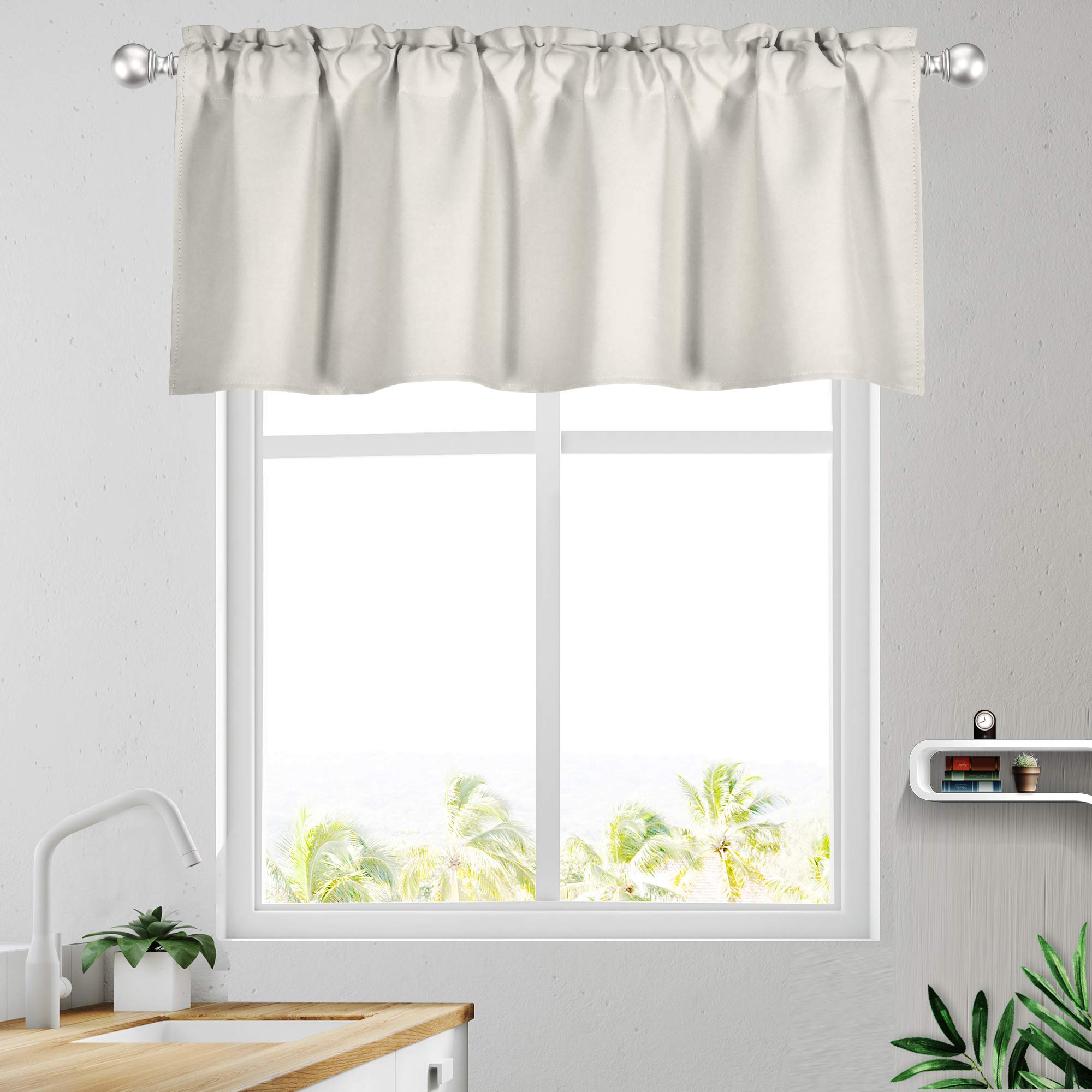 KEQIAOSUOCAI KEQIAOSUOCAI Window Valances for Kitchen, 52" x 18",1 Panel, Rod Pocket, Beige