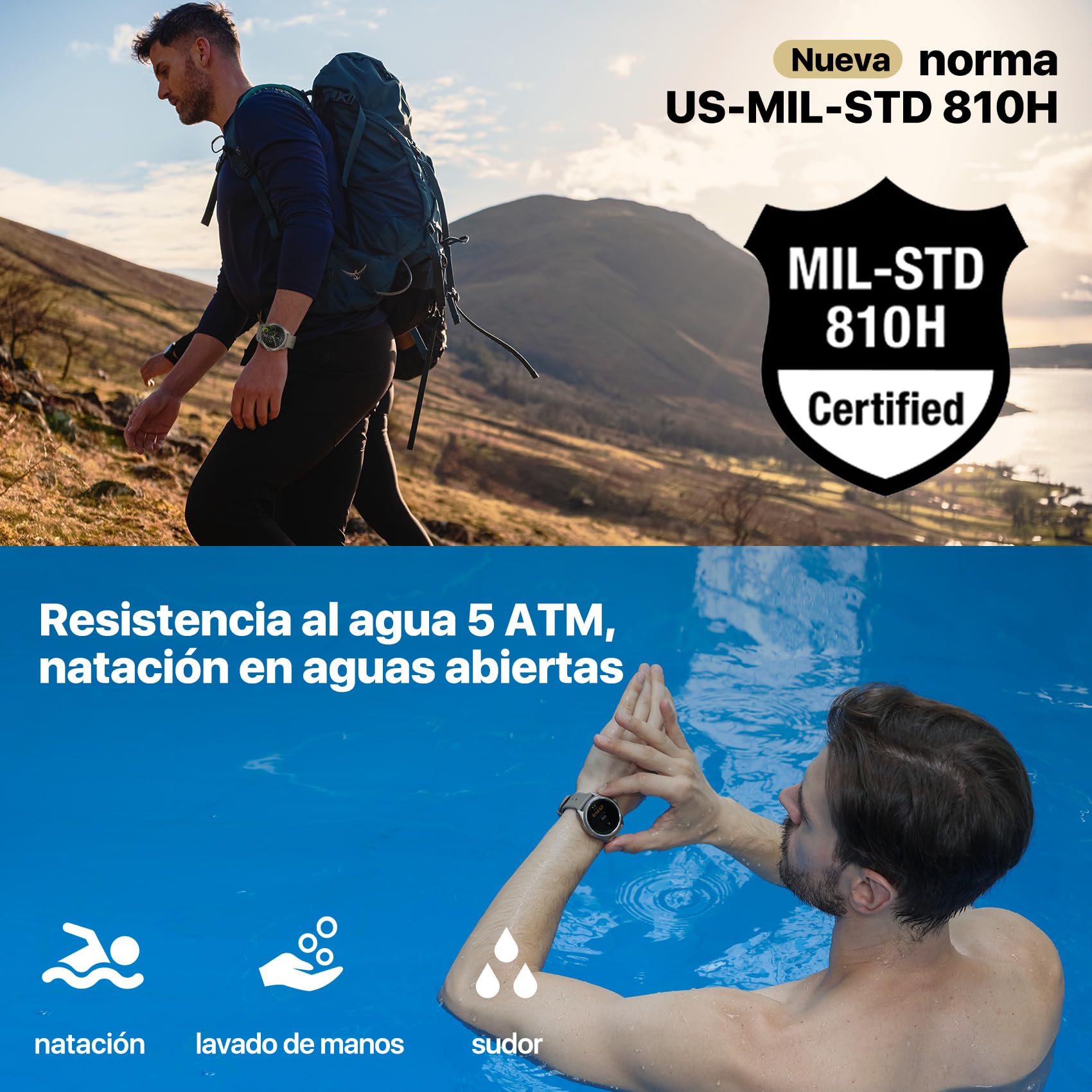 Ticwatch Pro 5 Sandstone Android Smartwatch, Snapdragon W5+ Gen 1 Wear OS Smartwatch, 80 Horas de duración de la batería, GPS Incorporado, brújula 5ATM, NFC No es Compatible con iPhone