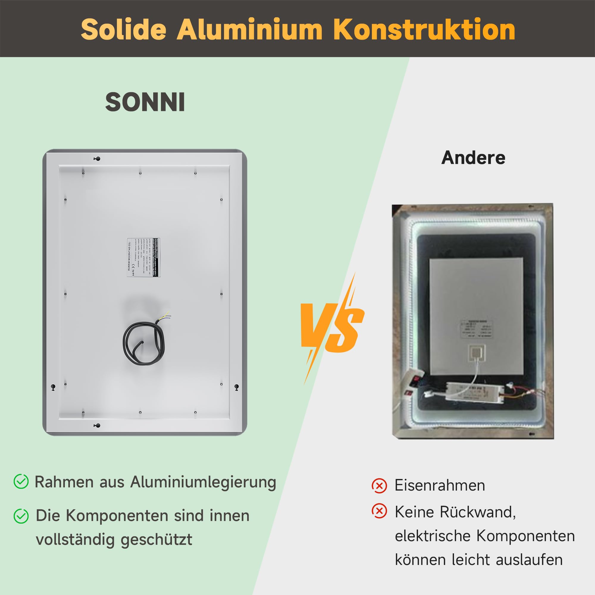 SONNI Badspiegel mit Beleuchtung 60x40 cm LED Badspiegel Wandschalter Badezimmerspiegel Wandspiegel Lichtspiegel IP44