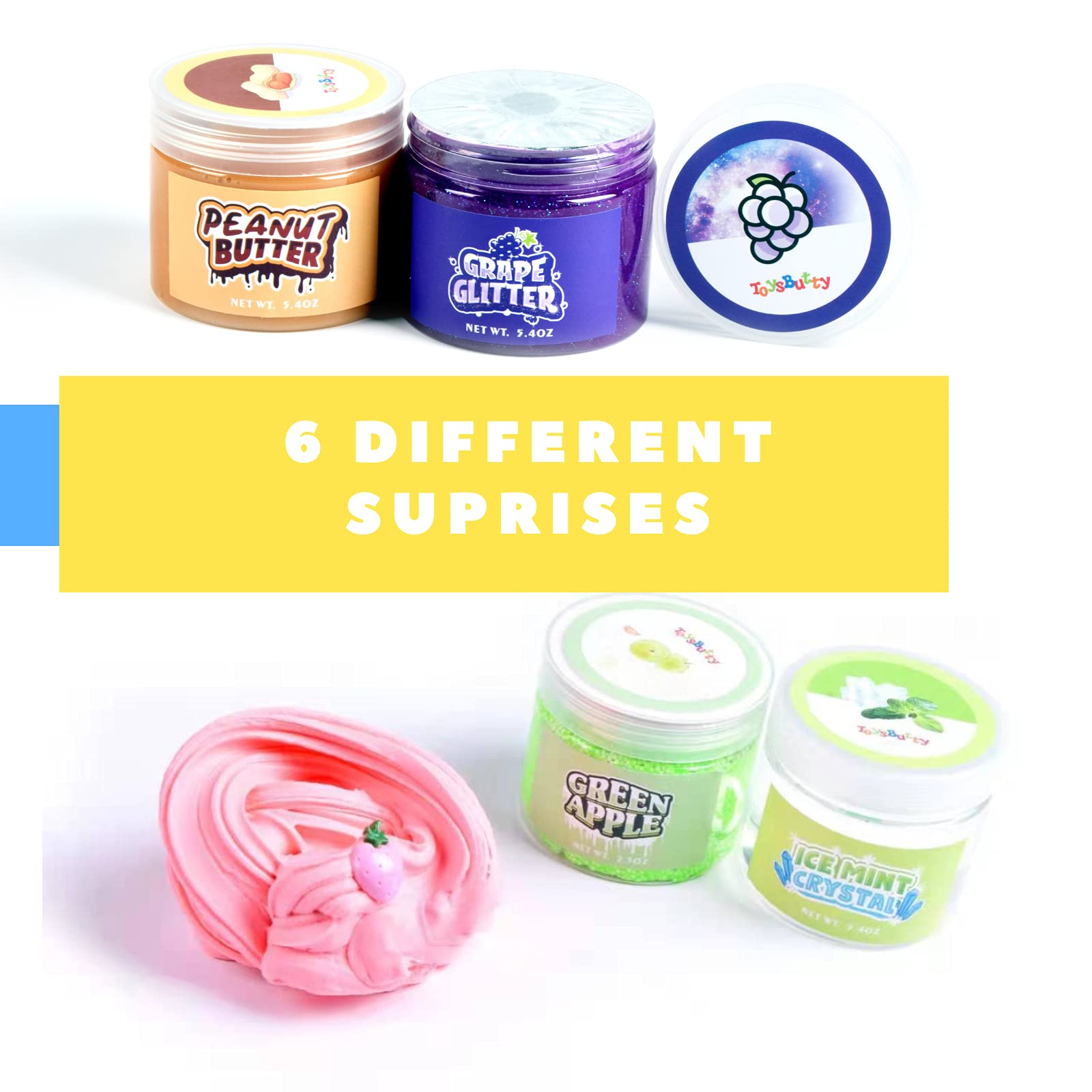 🧴 Kit De Slime ToysButty Con 6 Texturas Diferentes Y Perfumadas, Incluye Dijes De Frutas, Recipientes De 200 Ml Y Caja Regalo, Ideal Para Niños Y Niñas +3 Años