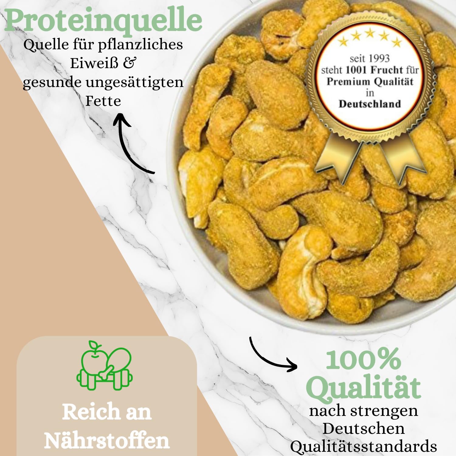 1001 Frucht Cashewkerne geröstet mit original indischem Curry veredelt 1000 g I Limited Edition der würzigen Cashew Kerne I Cashewnüsse ohne Konservierungsstoffe, ohne Aromazusätze I Vegan I 1 kg